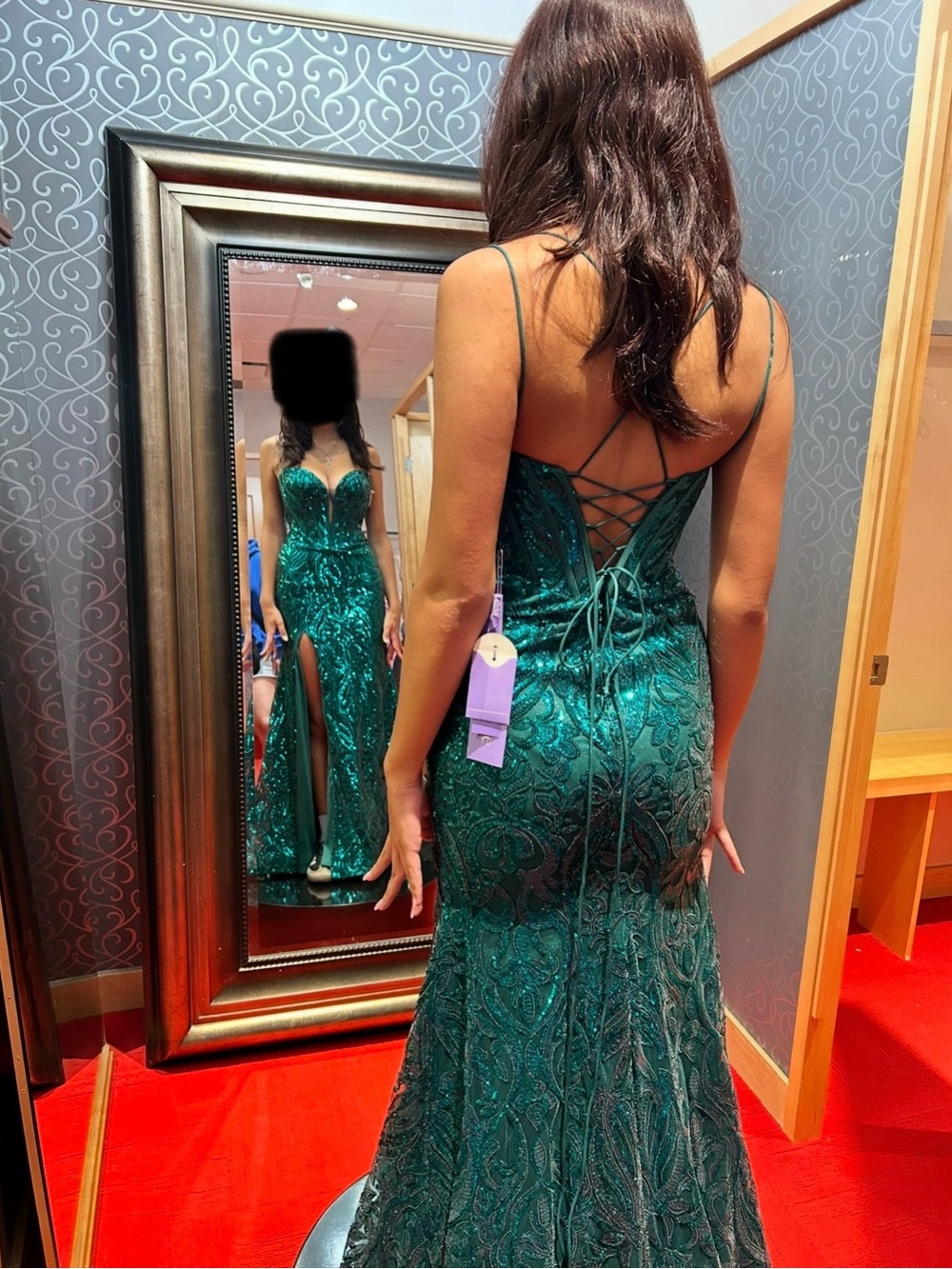 Stunning Emerald Green Lace-Up Sequin Prom Dress